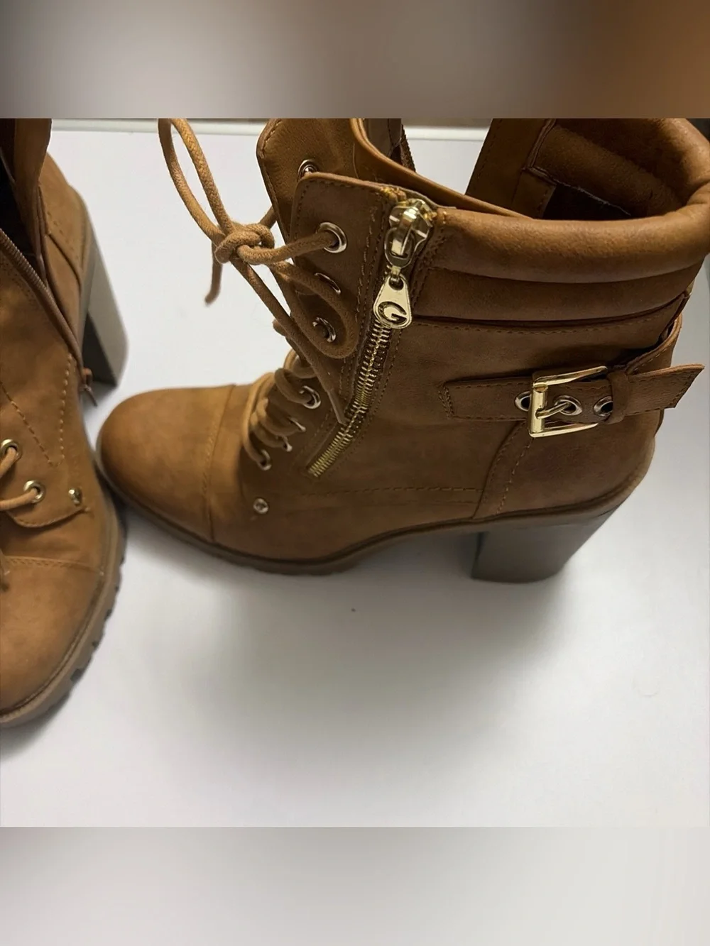 GBG G by Guess Jaydyn Brown Tan Lace-Up Heeled Combat Ankle Boots - Picture 6 of 7